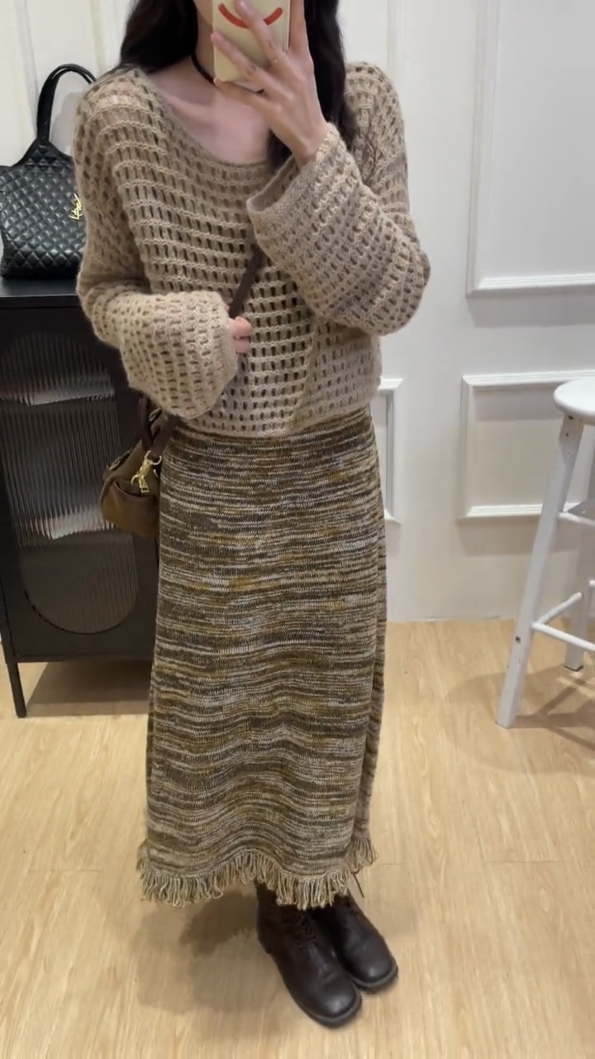 Early Autumn Casual Knit Cami Dress with Hollow Knit Cover-Up Set - Image 3