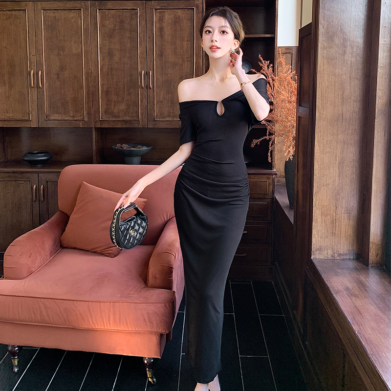 Women's Sexy Deep V Neck Ruched Bodycon Long Dress Short Sleeve Stretchy Slim Fit - Image 5