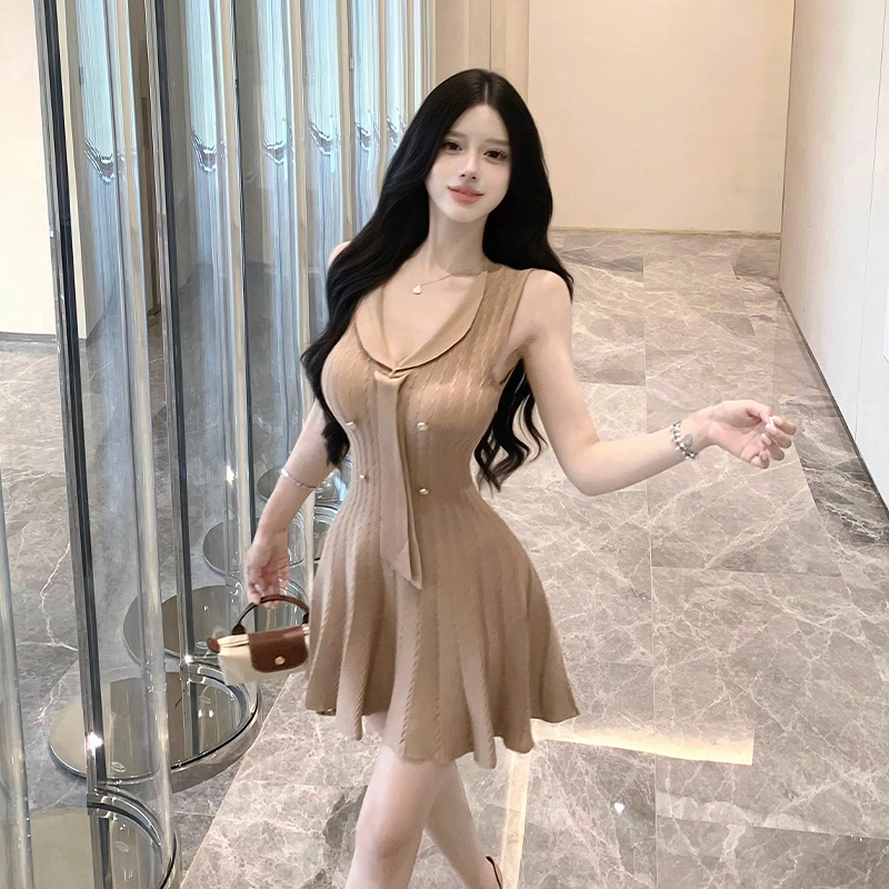 Women’s Sleeveless V-Neck Pleated A-Line Mini Dress