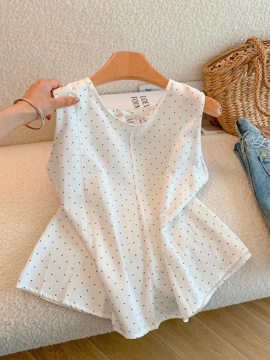 Women's Sleeveless Round Neck Tie Front Top 2026 Summer French Style
