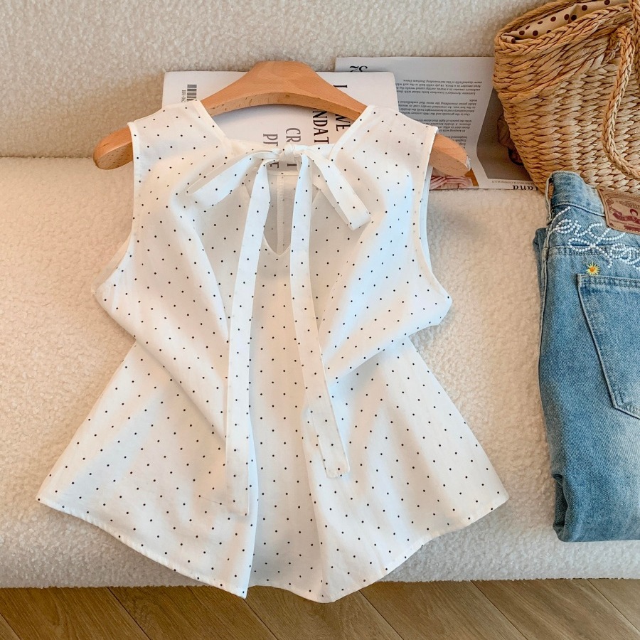 Women's Sleeveless Round Neck Tie Front Top 2026 Summer French Style - Image 2