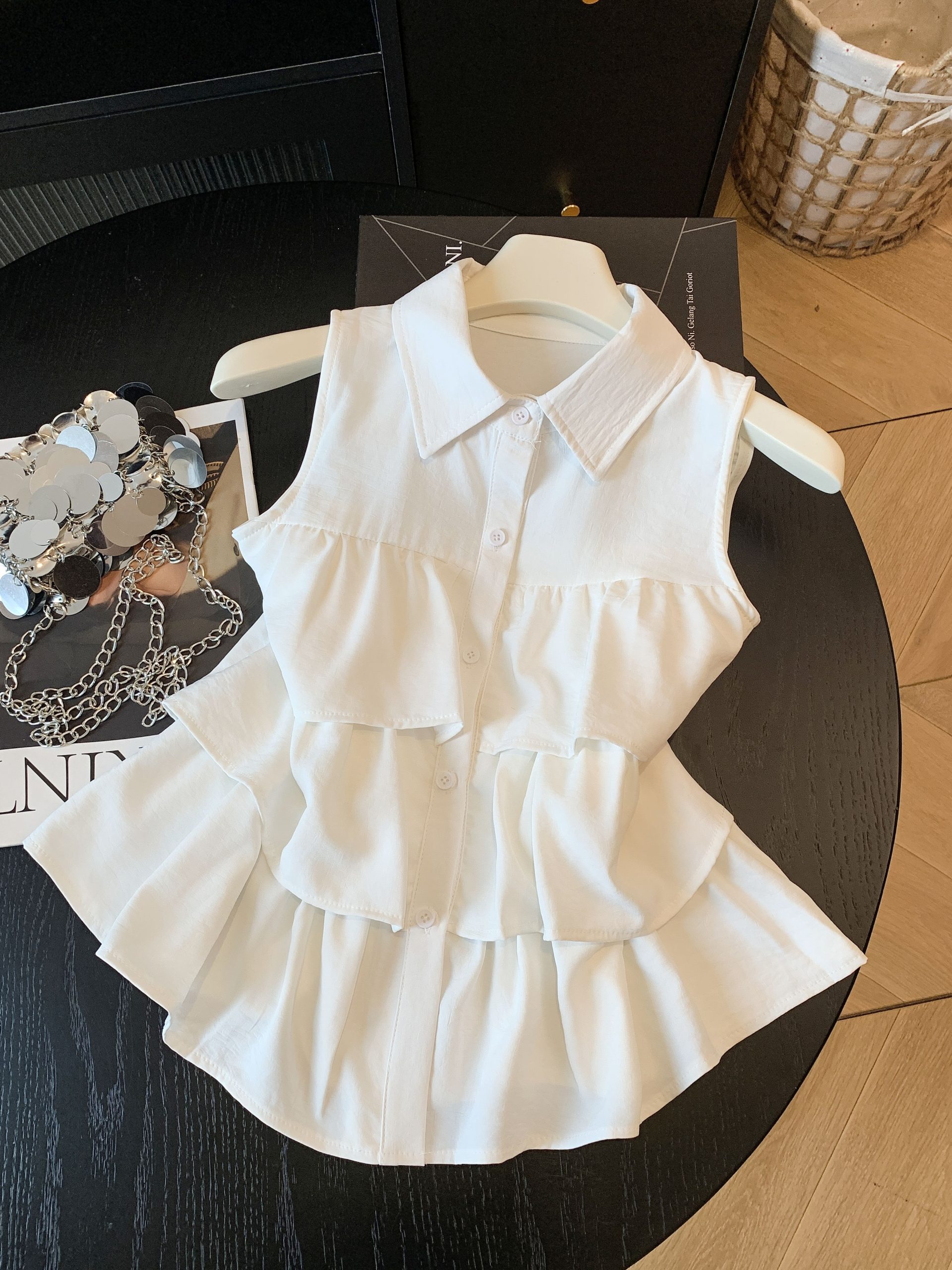 Summer New Korean Style Ruffle Sleeveless Shirt Women's Design Slimming Versatile Turn-down Collar Top