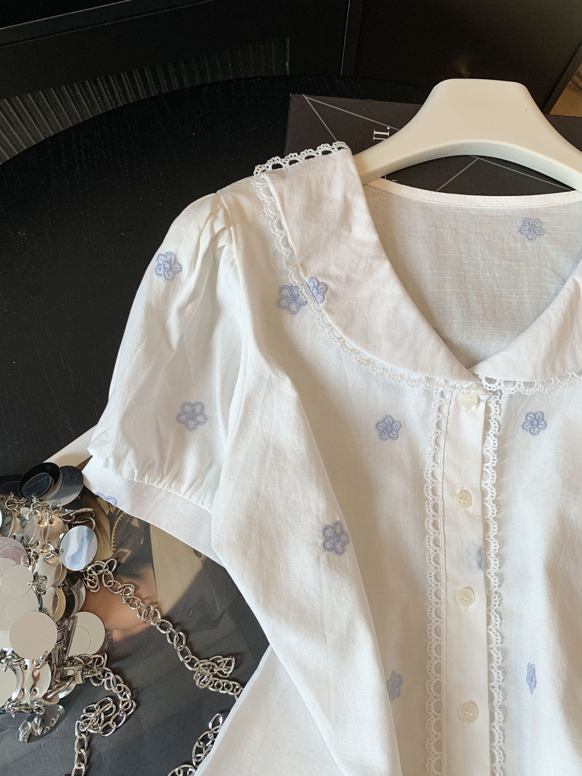 Sweet Embroidered Lace Trim Shirt for Women Summer Age-Reducing Slimming Versatile Top - Image 4