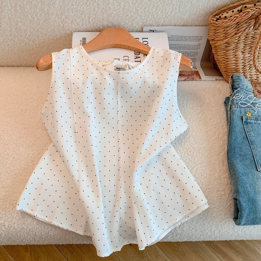 Women's Sleeveless Round Neck Tie Front Top 2026 Summer French Style - Image 5
