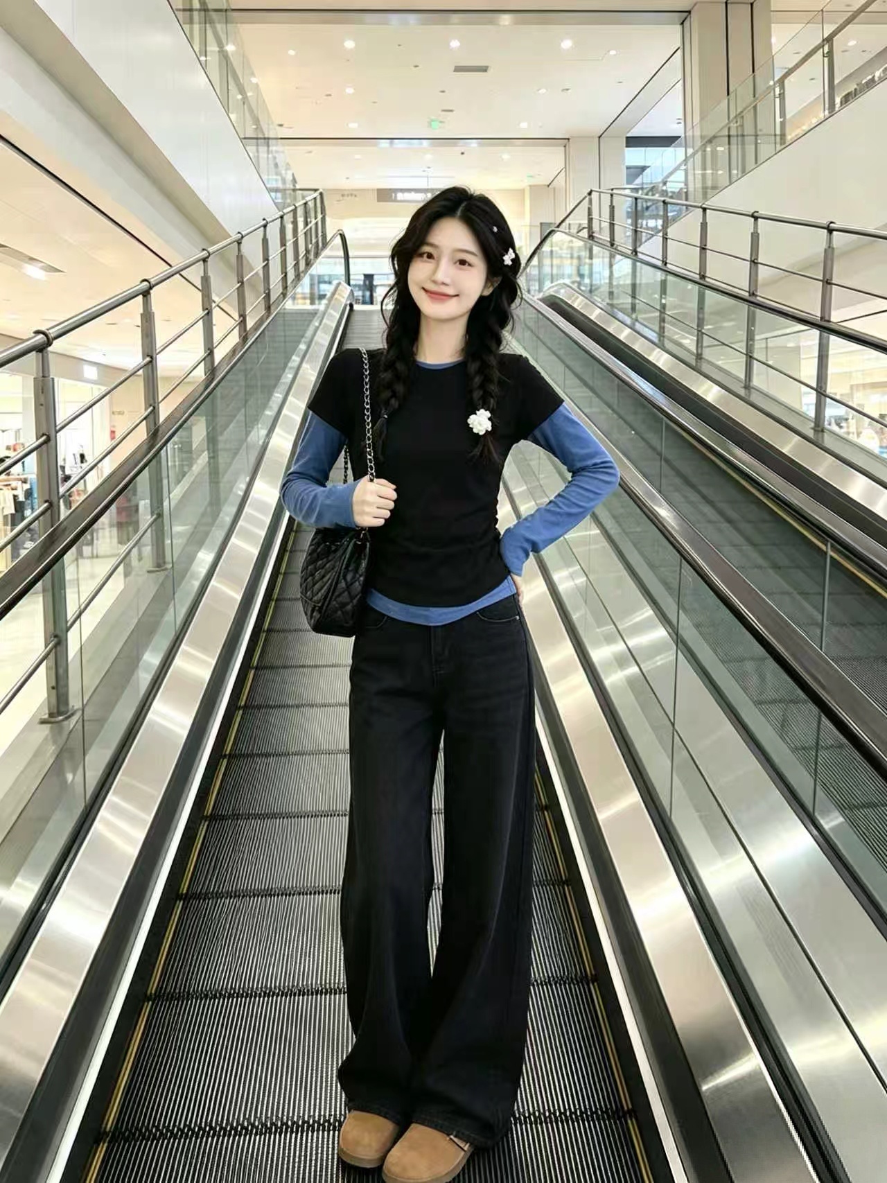 Women's Chic Color-Block Faux Two-Piece Slimming Long-Sleeve T-Shirt 2026 Early Autumn Top