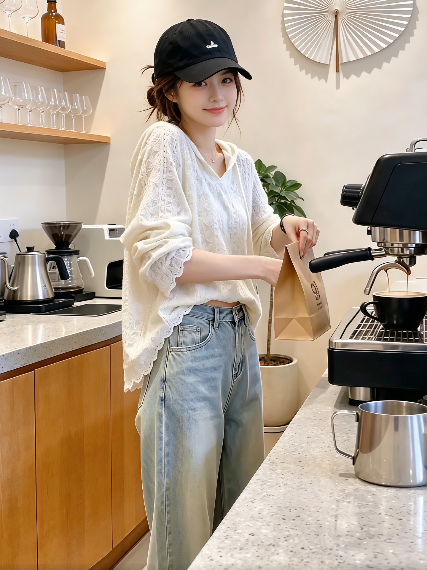 Off-White Loose Openwork Lace Hooded Knit Cardigan Women’s Early Autumn 2026 New Travel Outfit Top